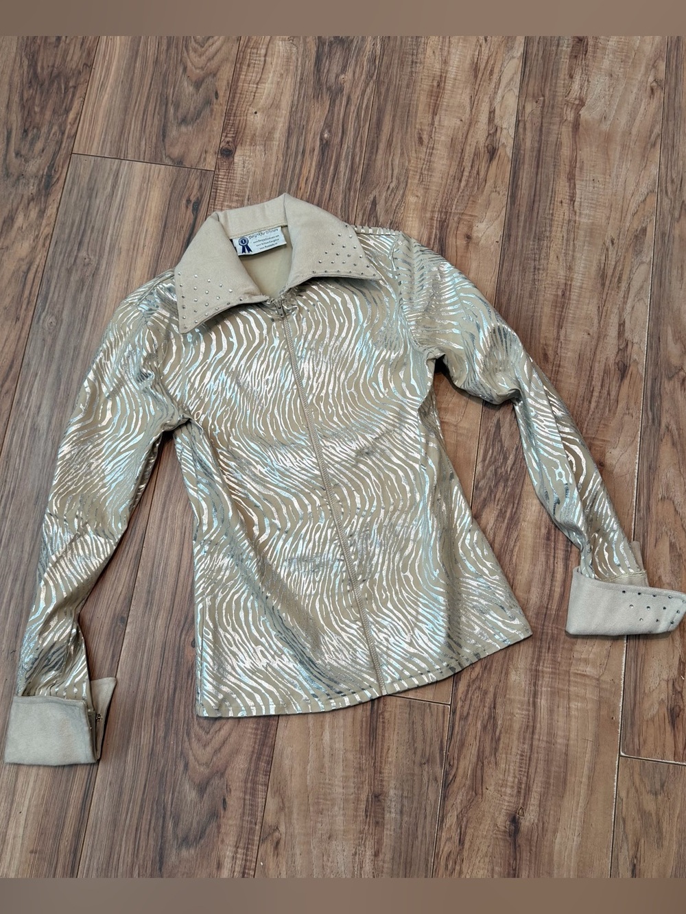 RARE Metallic Zebra Print Zip Front Rail Shirt Western Pleasure Horsemanship Top